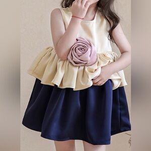 Yellow Top with Navy Full Skirt Girls Dress
